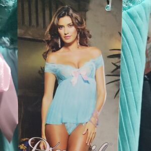 Dreamgirl Women's Aqua Lace Chemise with Pink Bow
